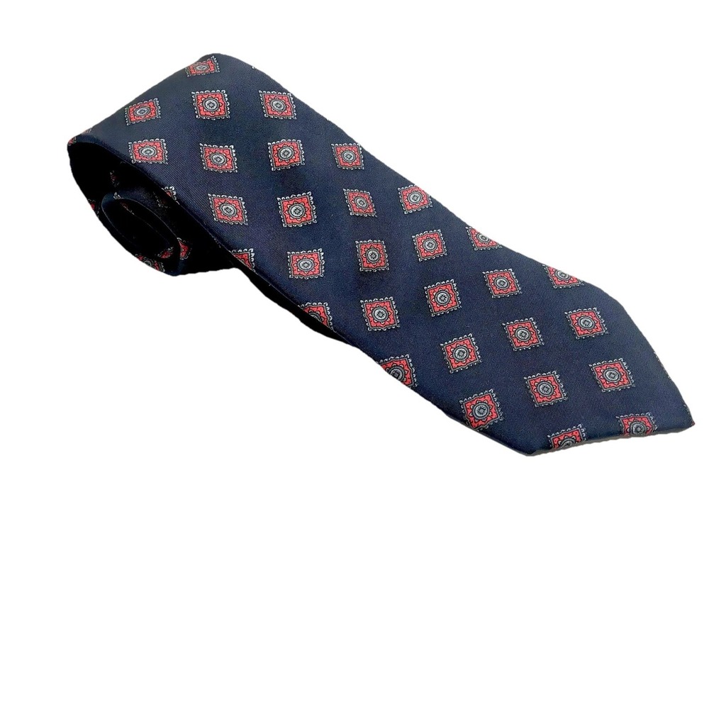 ✅Peter Blair Silk Tie Red Blue Geometric USA #️⃣0022